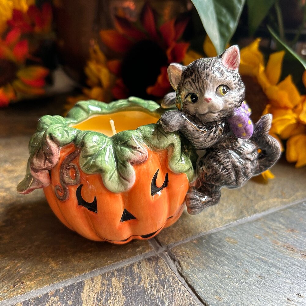 Fitz and Floyd “Halloween Kitty” Series Filled Candlecup (2063/140) NIB